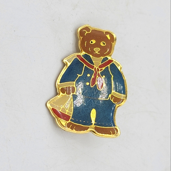 Schmid Gordon Fraser Teddy Bear Sailor Suit Sailboat Enamel Brooch Pin 80s Vtg - Picture 1 of 11